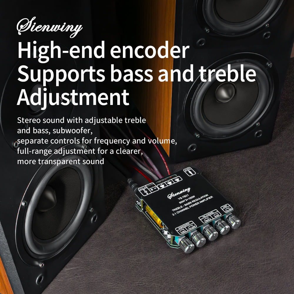 New! Sienwiny YS-TB21 2.1 Ch. Audio Amplifier 200W 50Wx2+100W Subwoofer Module With AUX Input, Treble Bass EQ For DIY Speaker