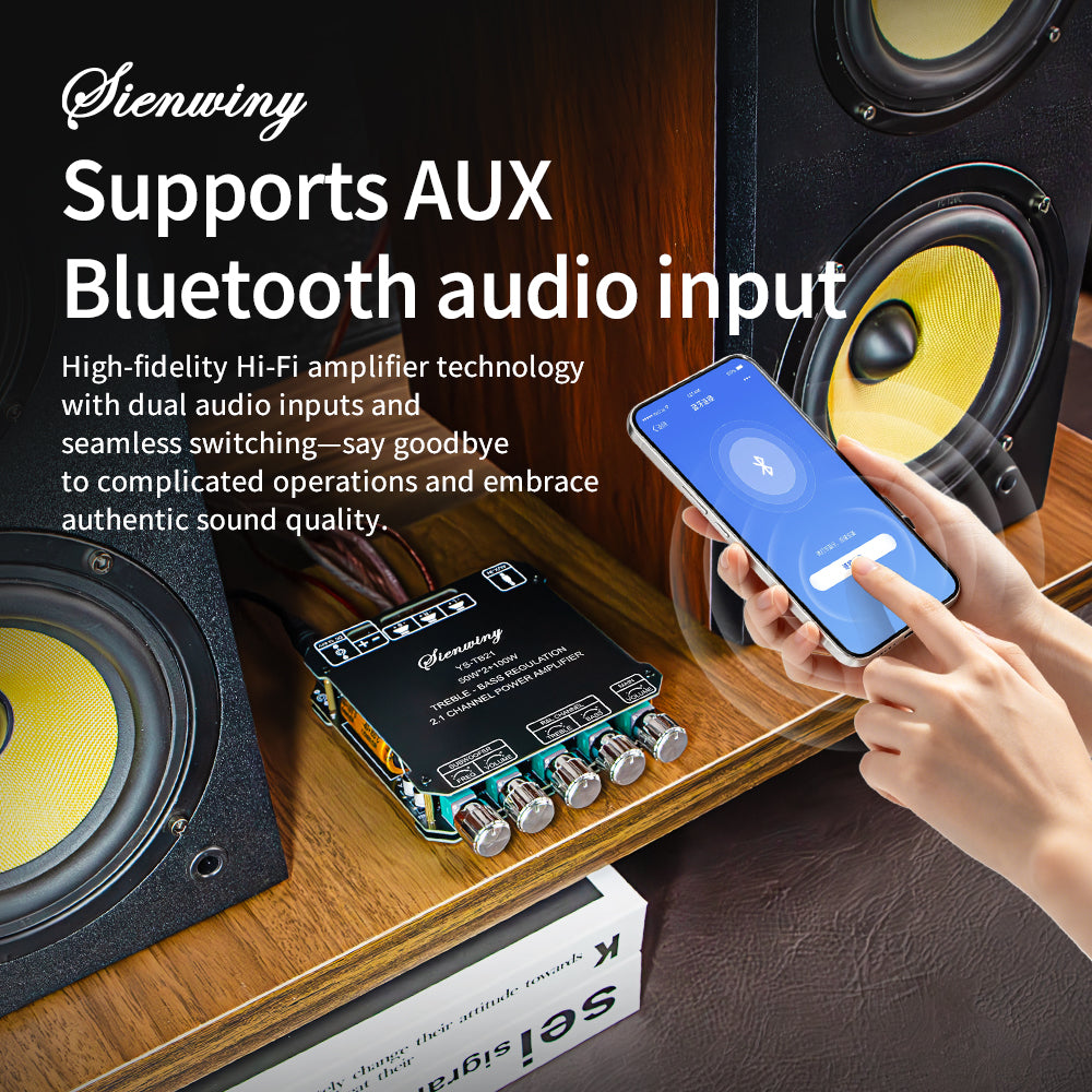 New! Sienwiny YS-TB21 2.1 Ch. Audio Amplifier 200W 50Wx2+100W Subwoofer Module With AUX Input, Treble Bass EQ For DIY Speaker